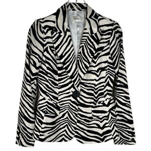 Neiman Marcus Exclusive Silk Zebra Print Blazer Jacket 4 White Black Career